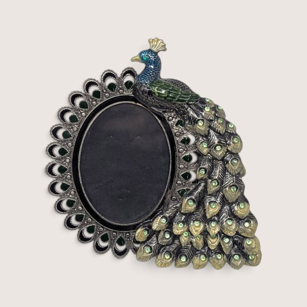 Vintage Metal Peacock Photo Frame Rhinestone Embellished Picture Frame